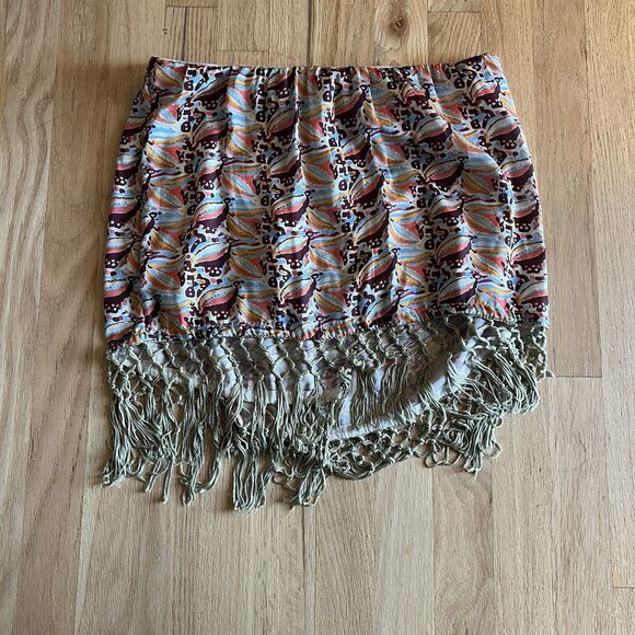 Anthropologie Skirt Womens XS Boho Wrap Fringe Tassel Mini Vacation Red Blue Fun - Picture 6 of 8